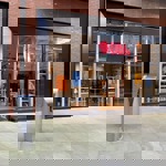 The entrance and window displays at the Fjallraven store in Sheffield.