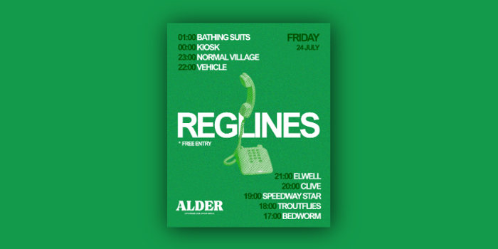 Poster for the event, listing all the details alongside an image of a push button landline phone.