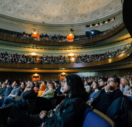 A packed-out crowd enjoys an event at the Sheffield City Hall.