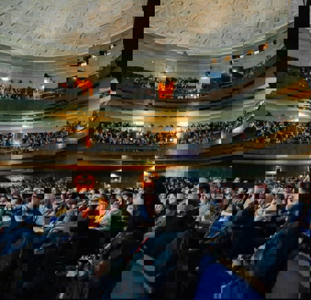 A packed-out crowd enjoys an event at the Sheffield City Hall.