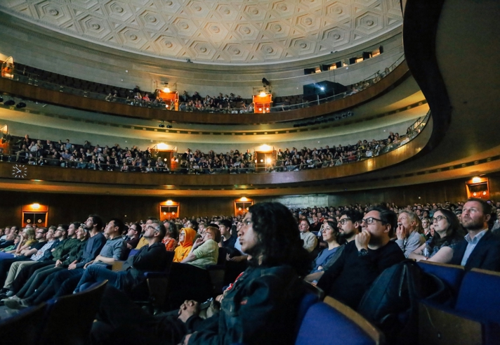A packed-out crowd enjoys an event at the Sheffield City Hall.