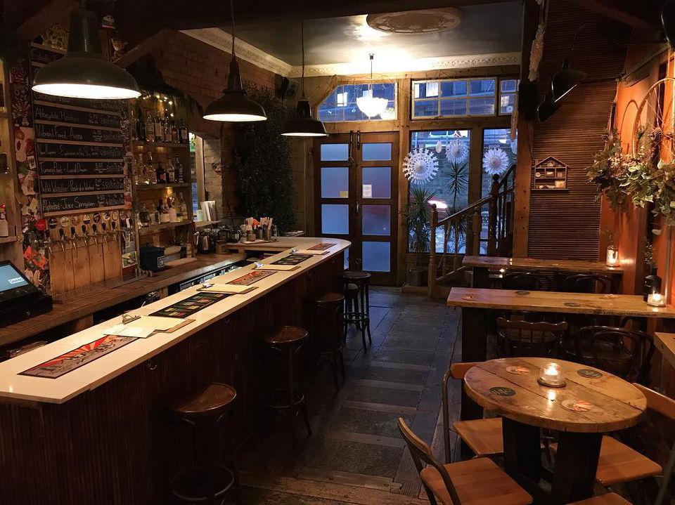 Interior of The Tramshed bar, the decor and fittings are mostly done out in reclaimed wood.