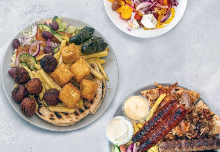 Three dishes from Olive Greek Food.