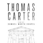 Poster advertising Thomas Carter live at Samuel Worth Chapel, featuring a line drawing of the chapel building and event details for Wednesday 7 October 2026, with support from GEB.