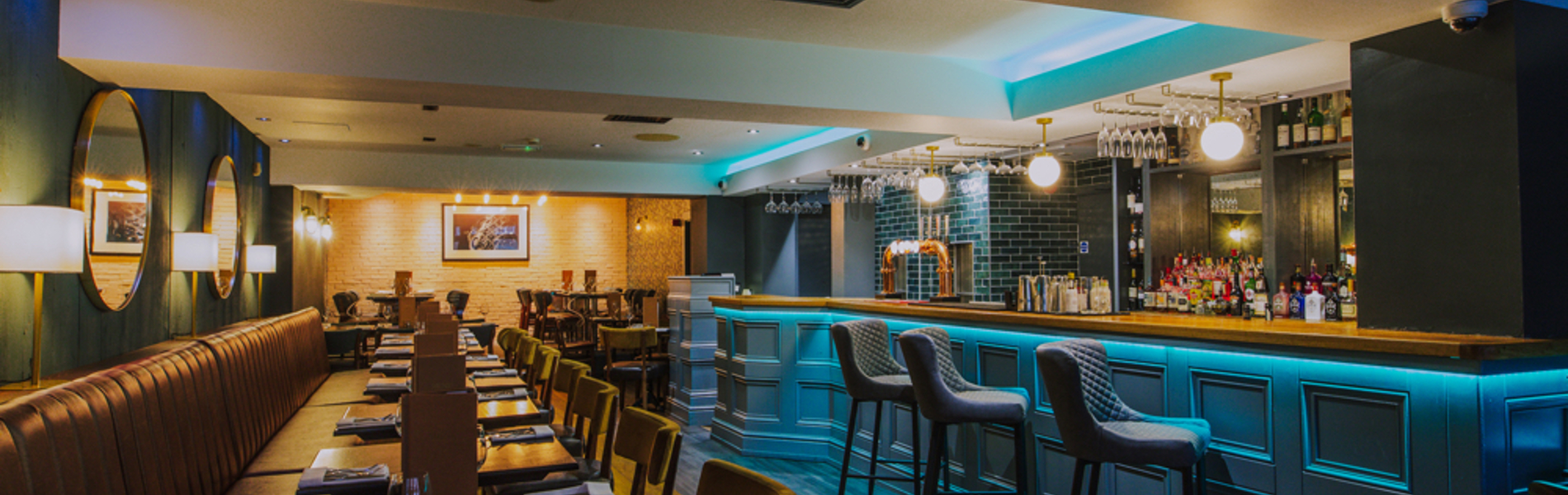 Luxurious décor and subdued lighting inside Silversmiths restaurant in Sheffield.