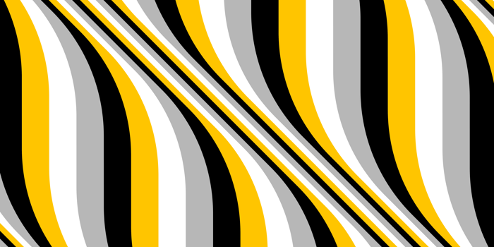 A bold, abstract pattern of diagonal wavy stripes in black, white, gray, and yellow. The stripes run from the top left to the bottom right, creating a dynamic, flowing design with alternating thick and thin bands.