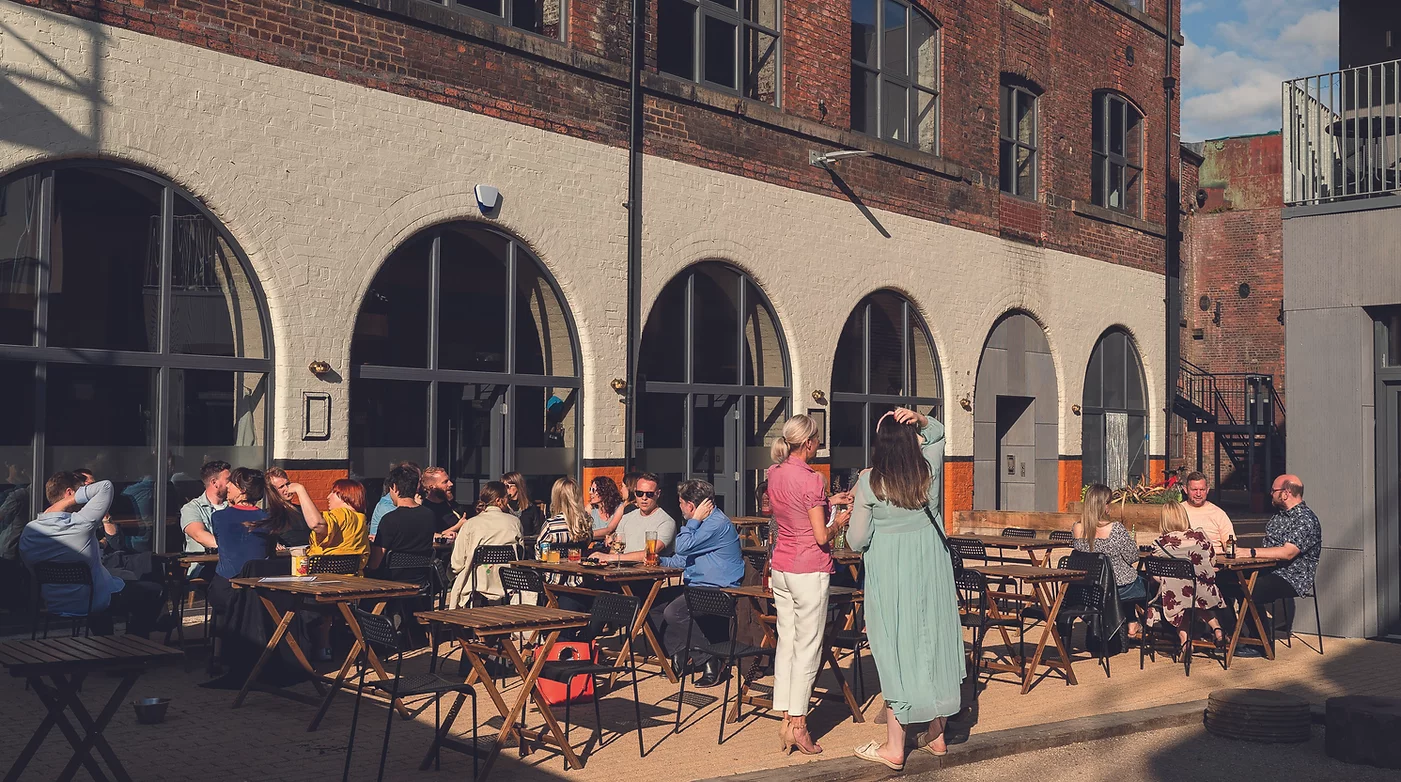 Customers dining outside at Domo.