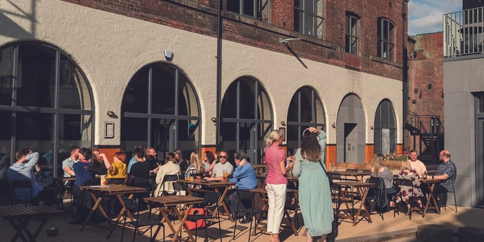 Customers dining outside at Domo.
