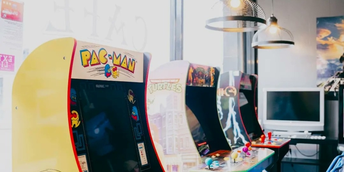 Video cabinets at the Extra Life Gaming Lounge.