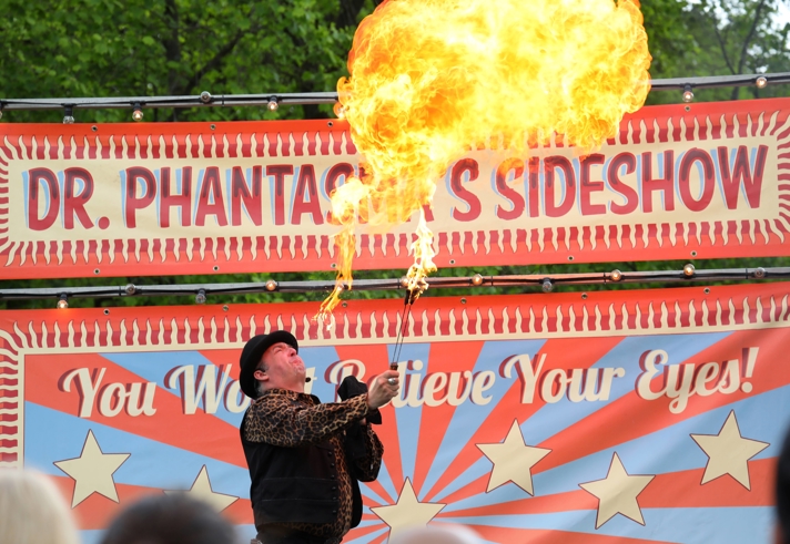A man breathes fire at a previous Weston Park May Fayre.