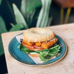 A fish-finger sandwich in a bagel.