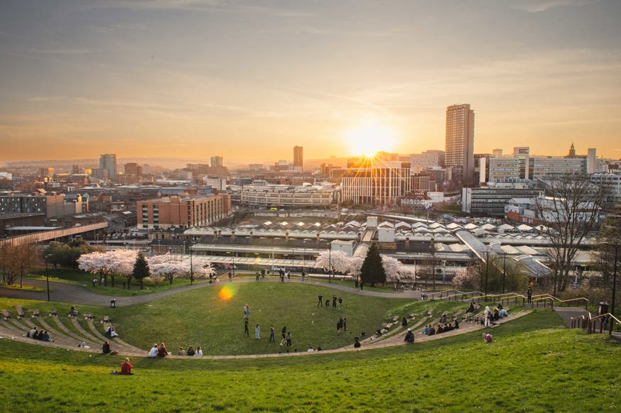 the view of South Street Park amphitheatre and the city beyond