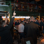 A big band performing in a bar.