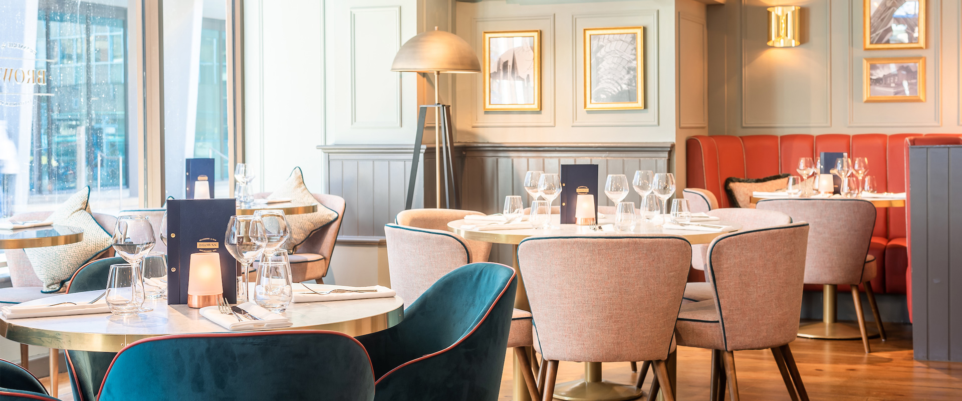 The interior of Browns Sheffield with beautifully laid tables.