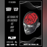 Promotional poster for a live electronic music event on 17 October 2026. A black background features a white wireframe head with a red abstract brain design and flowing wave graphics. Text advertises Wobble Unit x LSP with performances by AK From PK, No Danger, OZ, RiRi and RNZ. Venue branding for Plot 22 appears at the bottom alongside supporter logos. Music genres listed include dubstep, UKG, bassline and DnB.