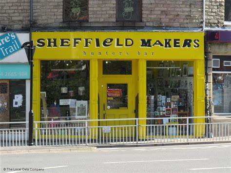 The bright yellow exterior of Sheffield Makers Hunters Bar.