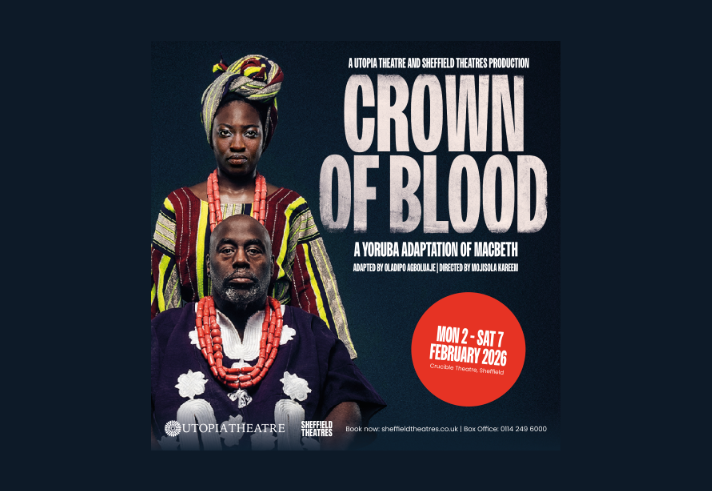 Poster for Crown of Blood, listing the details along side a photo of the two leads.