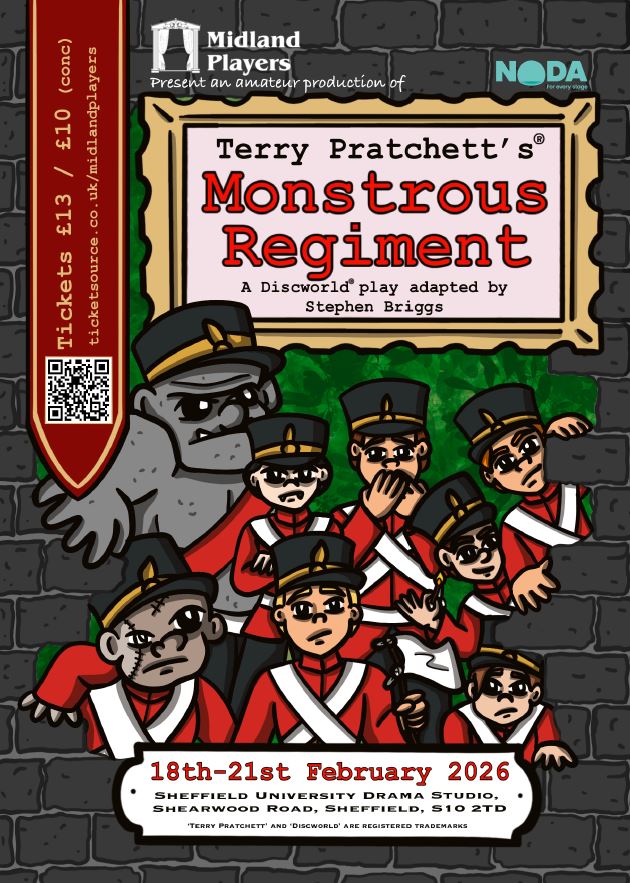 Poster for the event with a cartoon of the Monstrous Regiment.