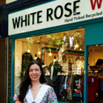 The exterior of the White Rose Recycled Fashion - Menswear shop.