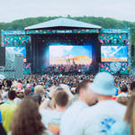 Legendary Sheffield band Pulp performing live on the Tramlines main stage in front of a packed crowd 
