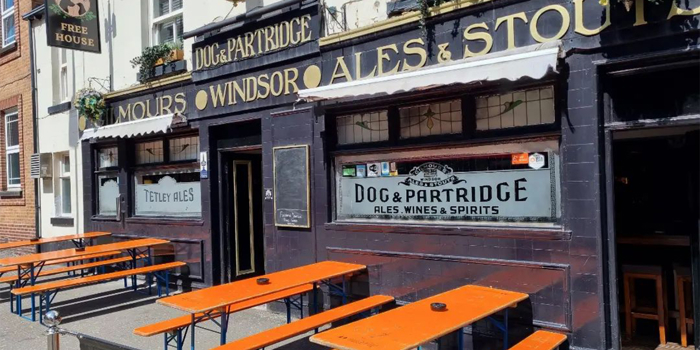 Outside the Dog & Partridge pub.