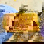 A gloved hand holding a piece of honeycomb.