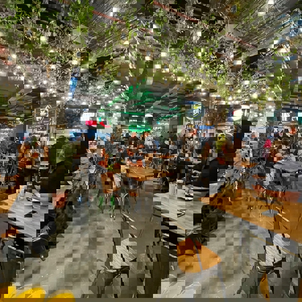 Inside the food hall Sheffield Plate  at Orchard Square in Sheffield city centre.