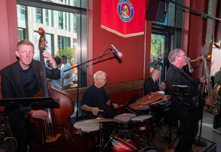 A big band performing in a bar.