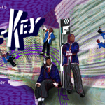 Promotional poster for the play Diff-Key. Large stylised title text appears on a purple, abstract background. Collage-style illustrations show several school-uniformed figures in different poses, including sitting, standing and floating through the scene. Text reads “Side eYe Presents”, “A play by Fatima Ali Omar” and “Directed by Neetu Singh”. The Side eYe logo appears in the top right, with bold graphic lines and swirling patterns creating a dynamic, surreal design.