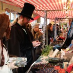 People dressed in Victorian attire at the Kelham Island Museum festive market 