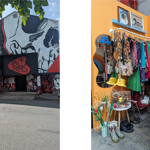A vintage clothes stall inside the Red Brick Market.